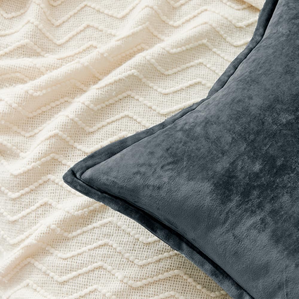 Luxurious Velvet Euro Shams Decorative Throw Pillow Covers 26x26 Set of 2 Solid Square Euro Pillow Shams for Sofa Couch Bedroom, Blue Gray