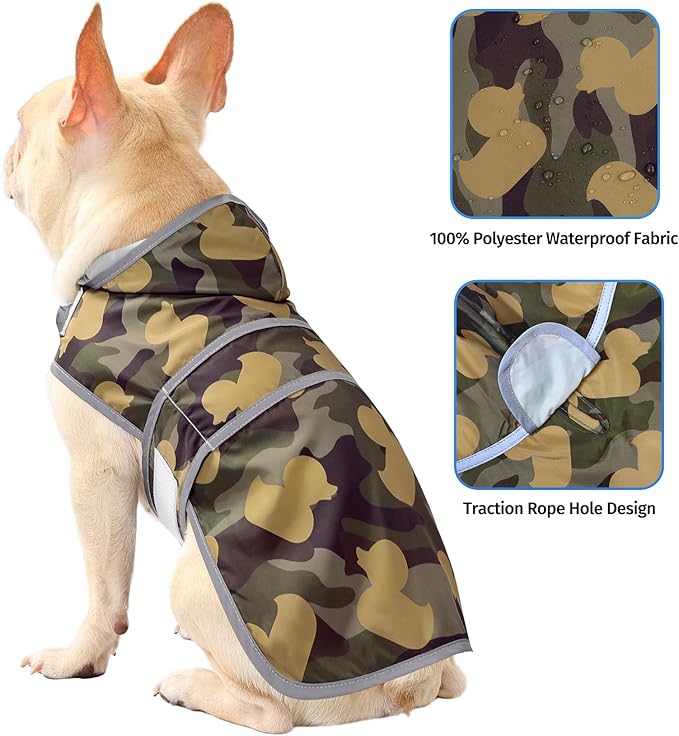 Dog Raincoat for Medium Dogs Waterproof Hooded Rain Jacket with Reflective Strips Leash Hole & Poncho Adjustable Fit (CamoDuck,M)