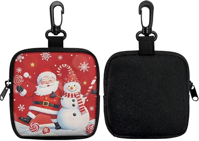 KEIAHUAN Christmas Dog Treat Pouches Small Portable Training Walking Treat Bag for Puppies with Clasp Reusable Pet Treat Container Coin Purse with Zipper Closure, Santa Claus Snowman