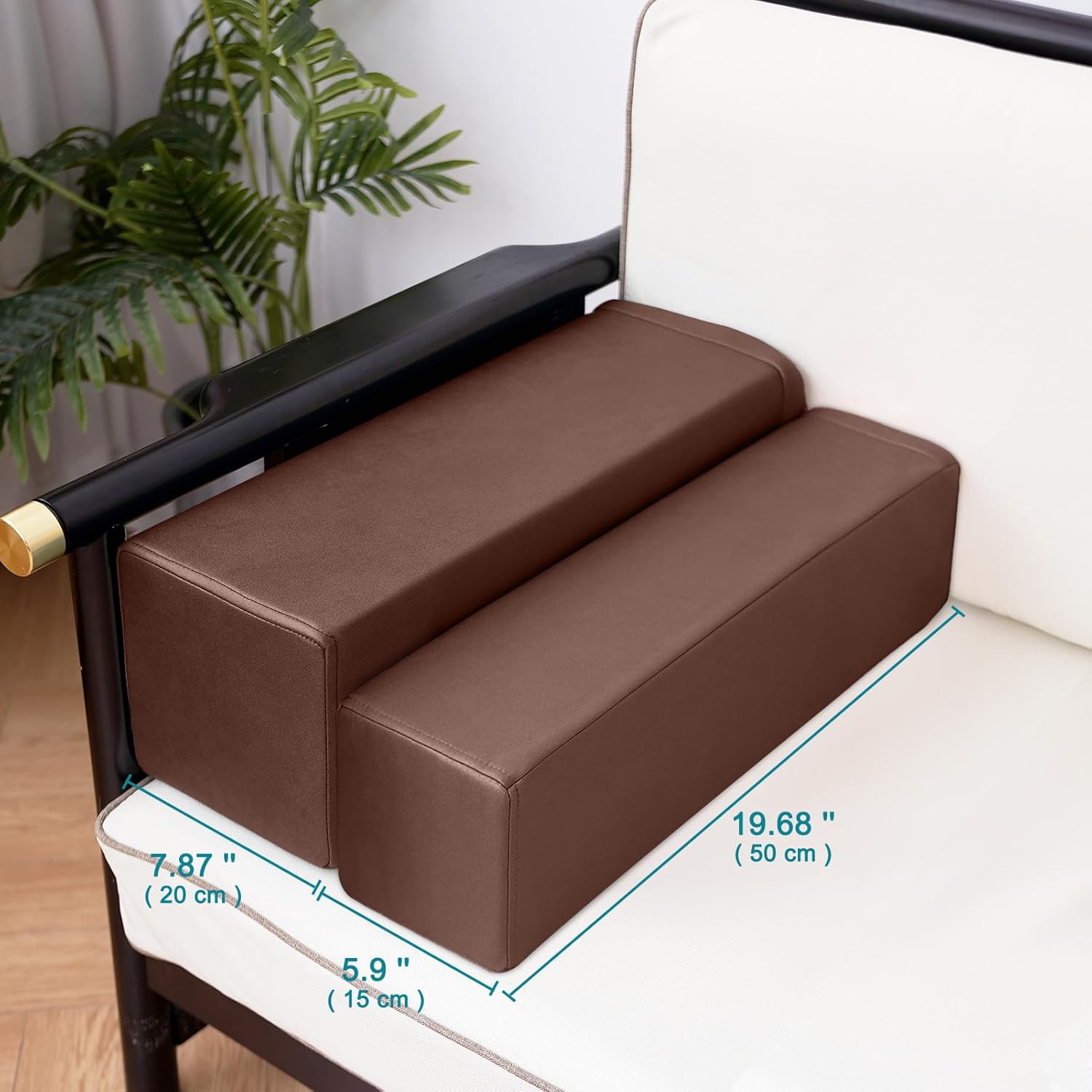 2 Pack Couch Arm Rest Pillow, 6''x6''x20'' Faux Leather Waterproof Cover, High Density Foam Armrest Cushion, Removable & Washable Elbow Support for Sofa, Bed, and Armchair (Dark Brown)