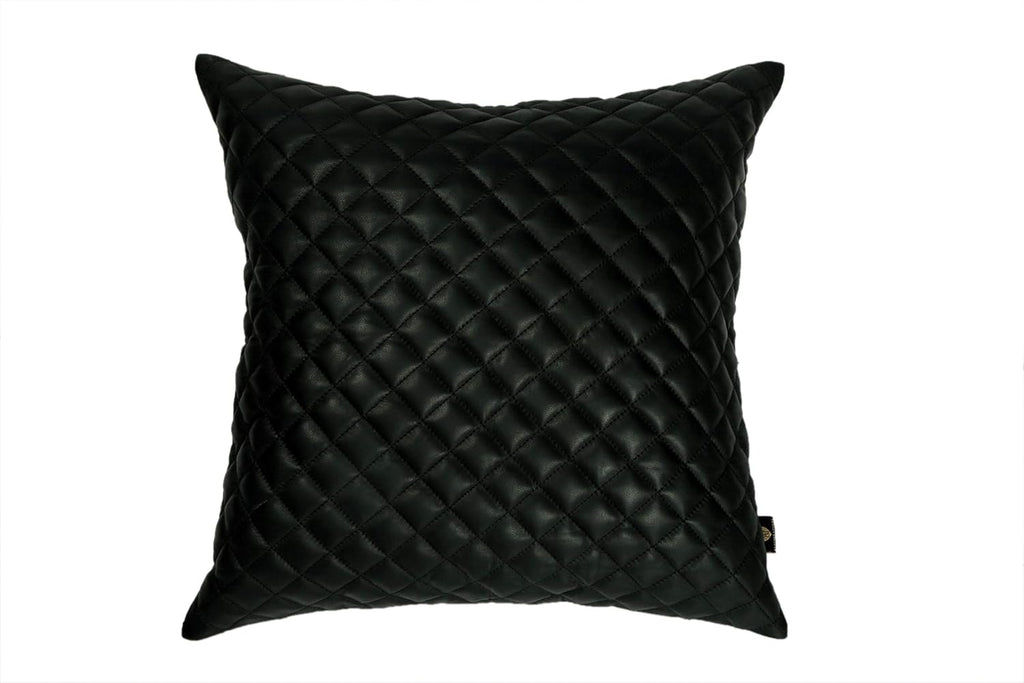 100% Lambskin Leather Diamond Lattice Pattern Pillow Cover - Sofa Cushion Case - Decorative Throw Covers for Living Room & Bedroom - 14x14 Inches - Black Pack of 1