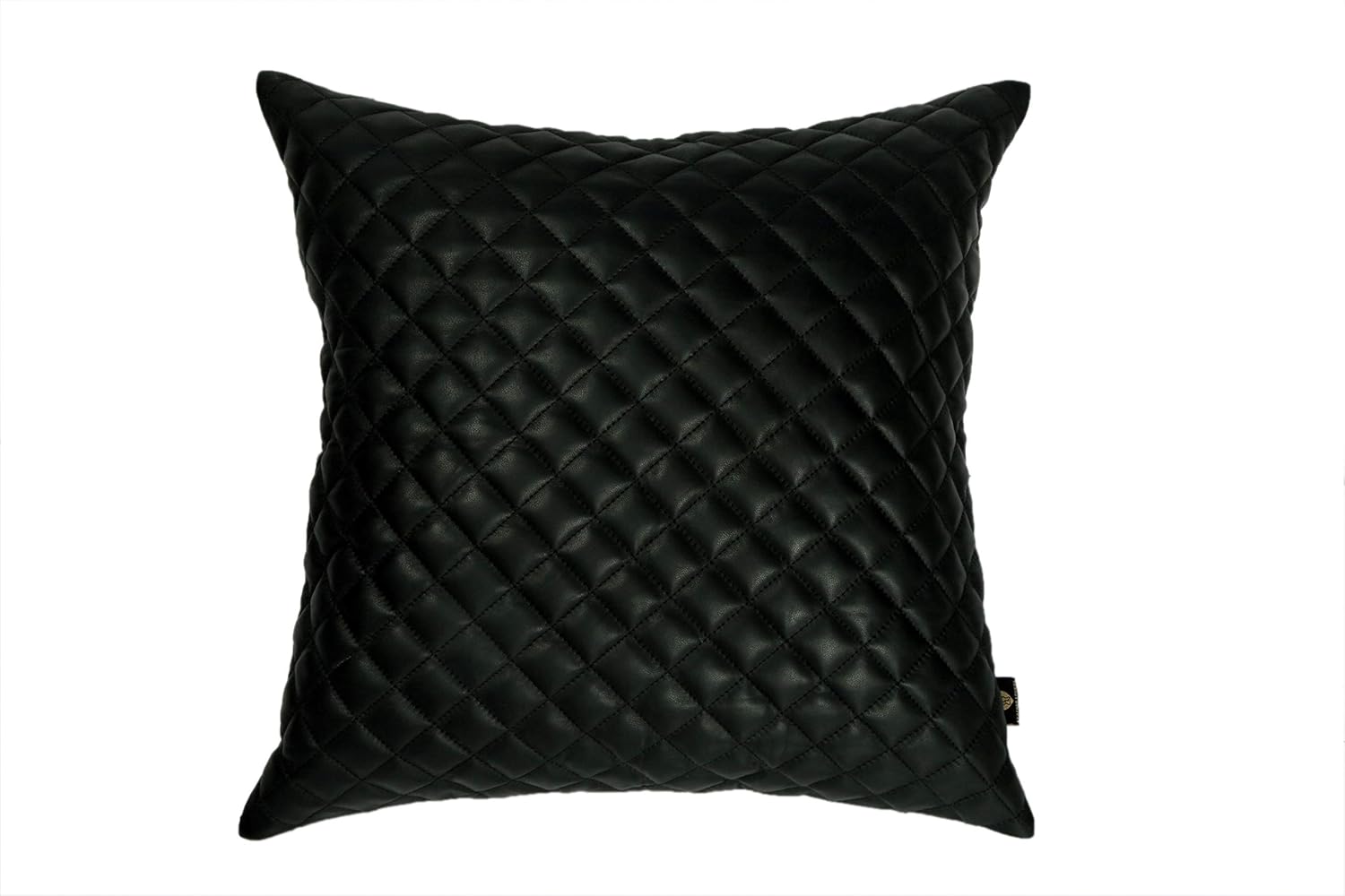 100% Lambskin Leather Diamond Lattice Pattern Pillow Cover - Sofa Cushion Case - Decorative Throw Covers for Living Room & Bedroom - 16x16 Inches - Black Pack of 1