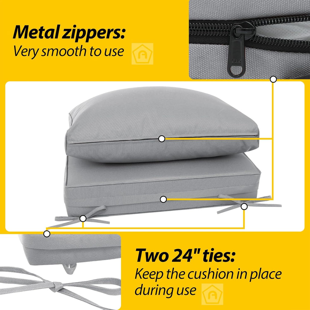 AAAAAcessories Outdoor Deep Seat Cushions, Waterproof, Fade-Resistant Patio Furniture Replacement Cushions, 23.5" x 25.5" x 5" + 23.5" x 13.5", Gray