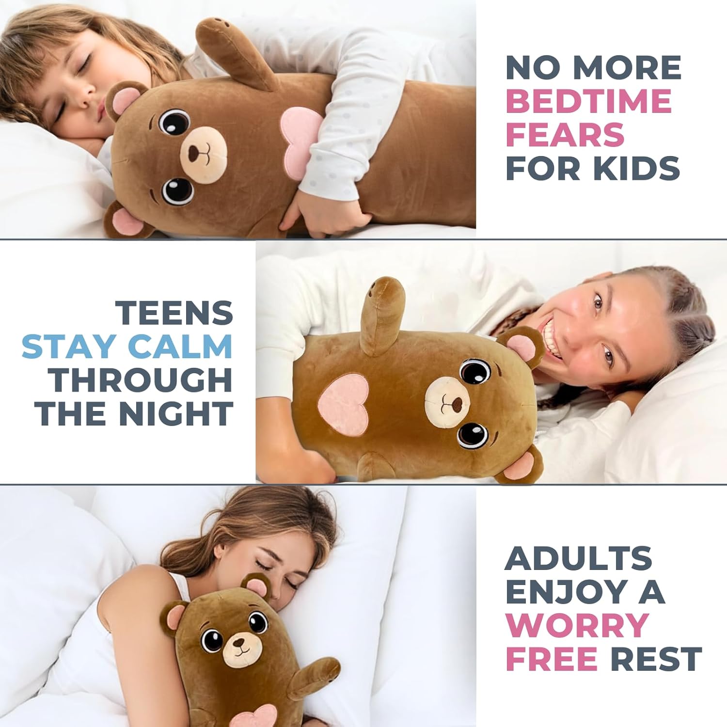 Bear Plush Body Pillow for Kids | Long Stuffed Animal Cuddle Pillow | Soft Hugging Toy | Plushie Gift for Girls & Boys | Long Plush Body Pillow for Sleep & Comfort | Large, 47 Inches