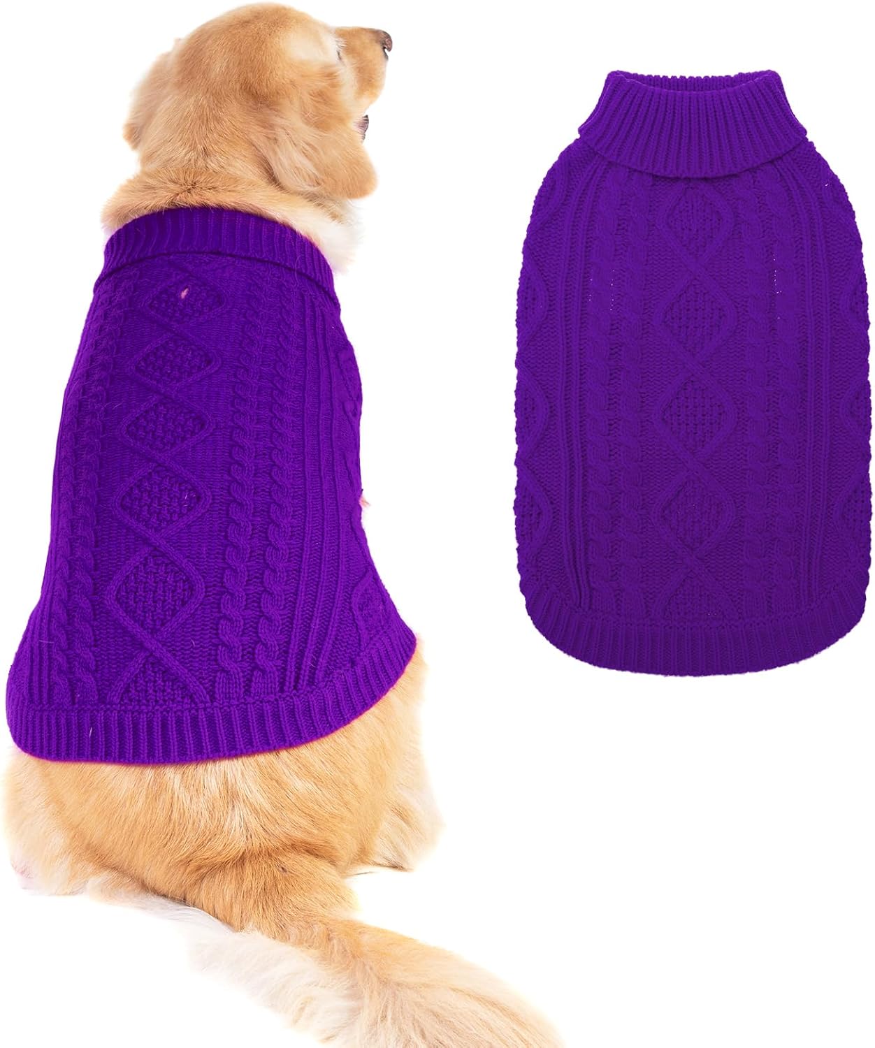 BINGPET Thermal Knitted Dog Sweater for Small Medium Large Dogs,Winter Puppy Cat Coat Warm Sweartershirts Outfits,Classic Cable Knit Turtleneck Pullover Dog Jumper Coat Warm Sweartershirts