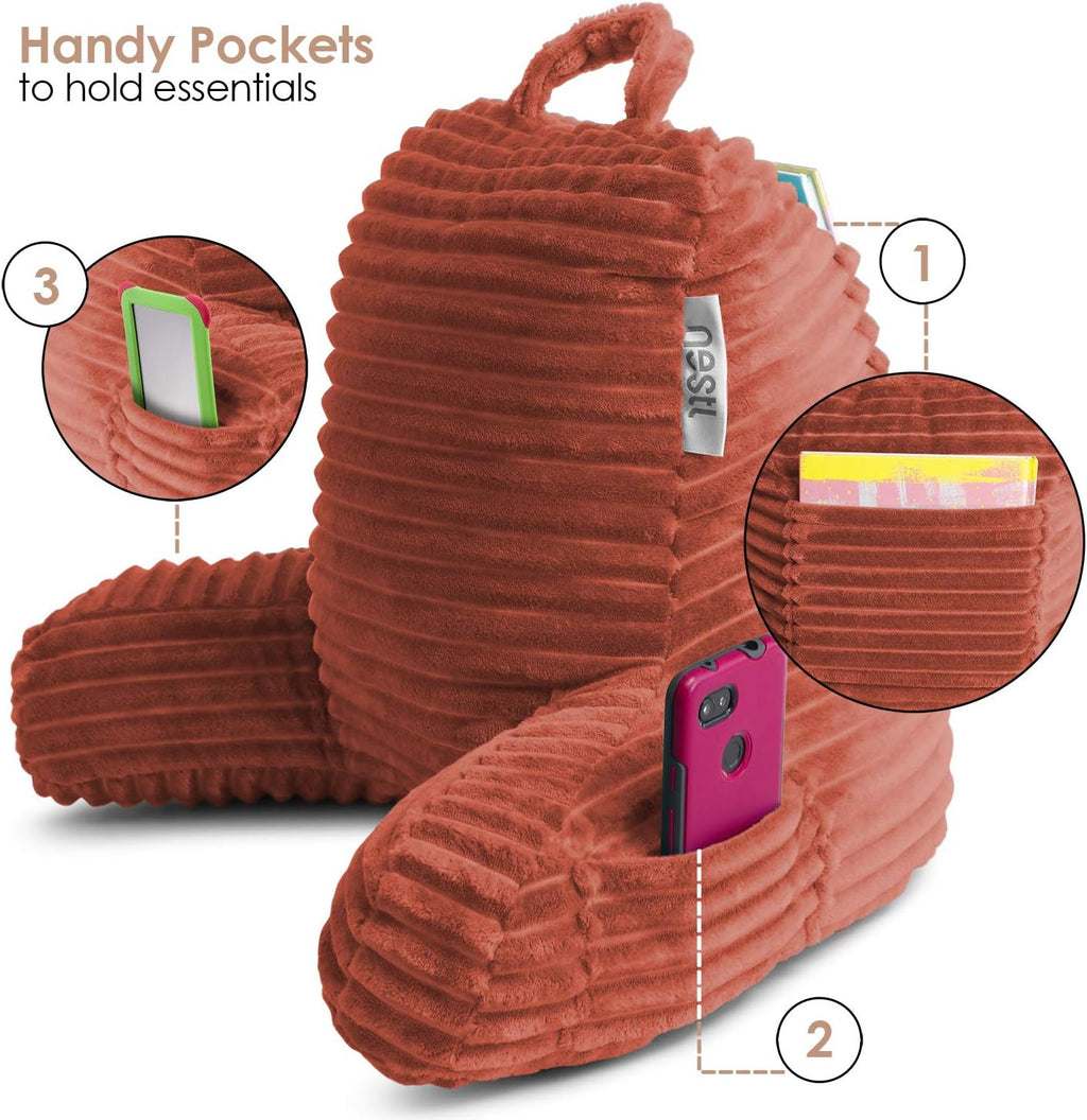 Nestl Reading Pillow for Kids & Teens with Shredded Memory Foam, Luxe Cut Plush Backrest Pillows for Reading and Gaming, For use on Couch, Bed, Floor, Adjustable Support with Washable Cover Misty Rose