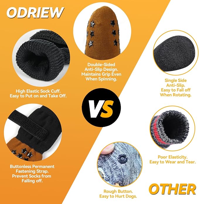 Non Slip Dog Socks to Prevent Licking Paws - Dog Booties for Hardwood Floors Anti Slip - Grippy Socks for Senior Dog - Double Side Paw Protector Prevent Scratching for Hot Pavement. (Khaki, XL)