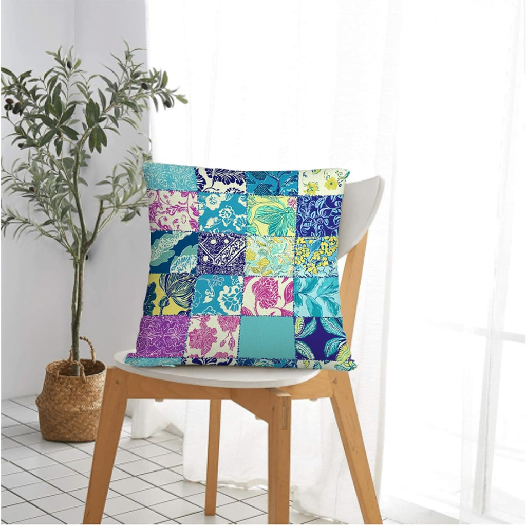 Throw Pillow Covers 18x18 Set of 2,Patchwork-Inspired Print Cushion Covers, Decorative Square Pillowcases for Couch, Bedroom, Living Room