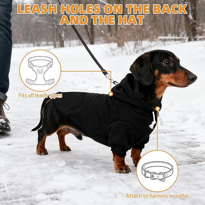 KOOLTAIL Dachshund Dog Hoodie - Soft and Warm Dogs Hoodie Sweater with Leash Hole and Pocket, Pet Winter Coat, Cold Weather Clothes Sweatshirt for Small Medium Large Dogs Puppy Cat Boys Girls L