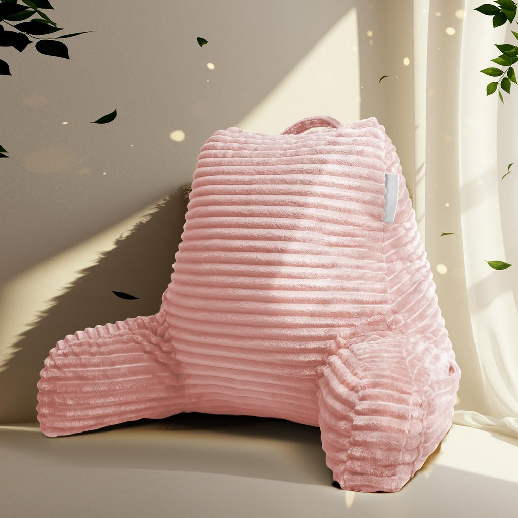 Hearth & Harbor Reading Pillow for Bed Adult – Back Pillow for Sitting in Bed, Standard Bed Pillows for Sitting Up in Bed, Foam Bed Chair Pillow, Peach Beige Bed Rest Pillow