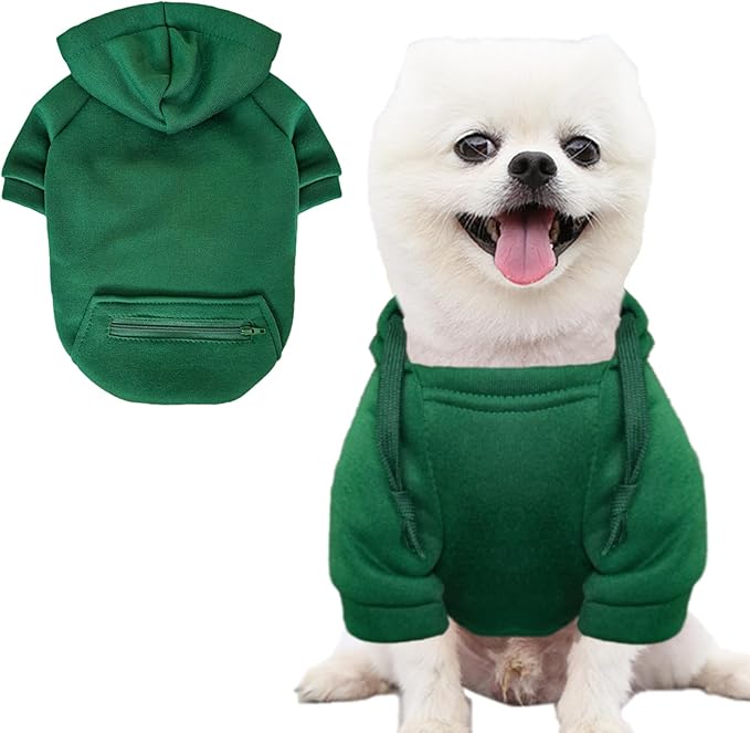 Jecikelon Pet Dog Cold Weather Coat with Pocket Winter Dog Hoodie Warm Puppy Clothes for Small Dogs Chihuahua Clothing (Green, X-Large)