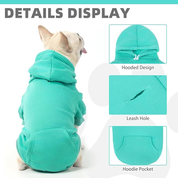 KOOLTAIL Basic Dog Hoodie - Soft & Warm Pet Hoodie Sweater with Leash Hole and Pocket, Dog Winter Coat, Cold Weather Clothes Sweatshirt for Small Medium Large Dogs Puppy Cat Boys Girls Lake Blue SM