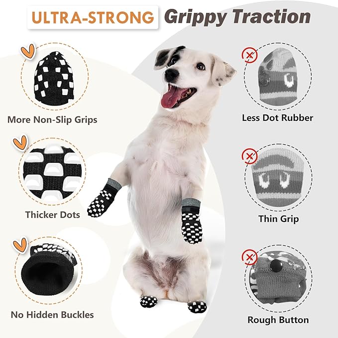 Non Slip Dog Socks to Prevent Licking Paws Grippy Socks for Senior Dog on Hardwood Floors Anti Slip Dog Socks for Hot Pavement Double Side Paw Protector Prevent Scratching Black M