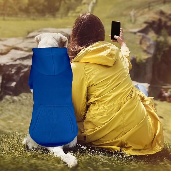Dog Sweaters for Large Dogs Dog Hoodie Pet Sweater Solid Soft Brushed Fleece Pet Clothes Hoodie Sweatshirt with Pocket(Blue-XL)