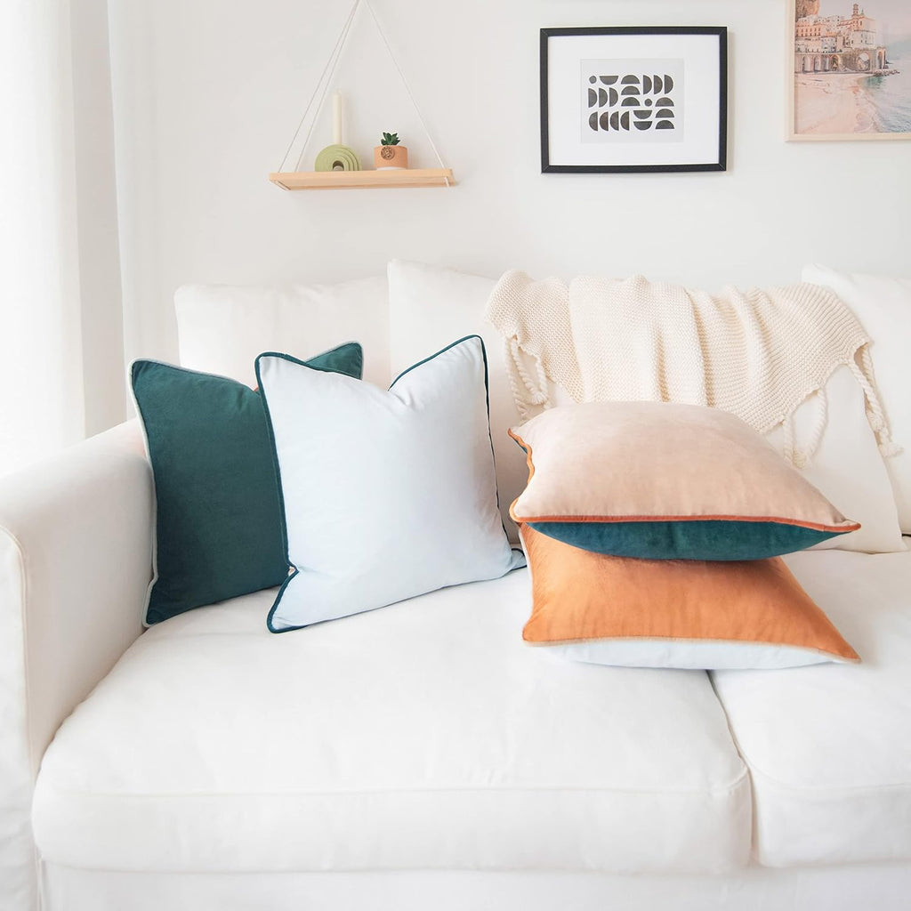 MONDAY MOOSE Decorative Throw Pillow Covers Cushion Cases, Set of 4 Soft Velvet Modern Double-Sided Designs, Mix and Match for Home Decor, Pillow Inserts Not Included (20x20 inch, Orange/Green)