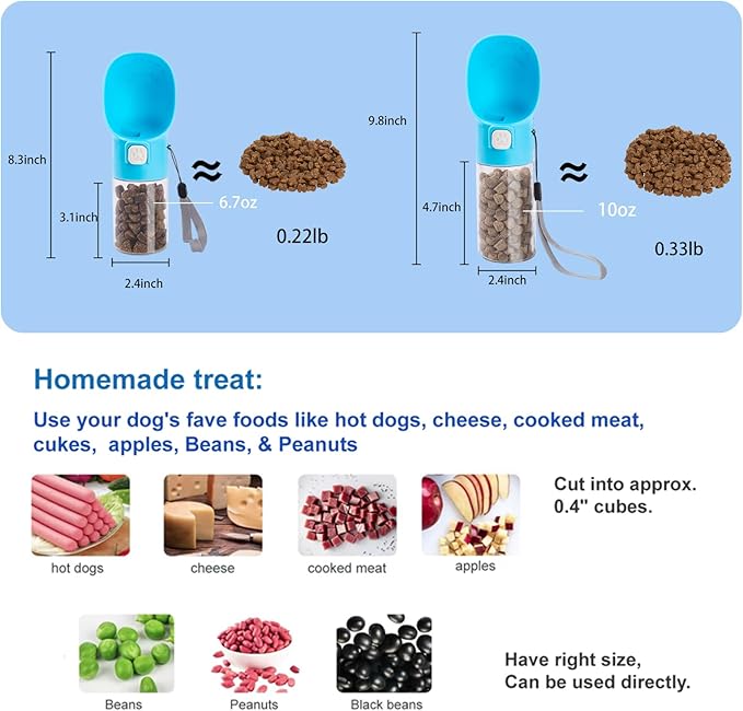 Colorday Handheld Dog Treat Dispenser Built-in Clicker & Treat Pouch, Slow Feeder for Puppy Training Walking Hiking Traveling (6.7 OZ, Blue)