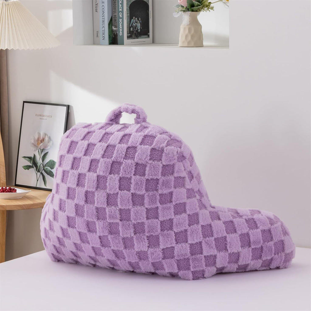 Aimuan Reading Pillow Checkered Bed Rest Wedge Backrest Checkerboard Pillow with Arms Back Support for Sitting Up in Bed Cushion Incline Rest Sleeping Snoring Pillow, Purple