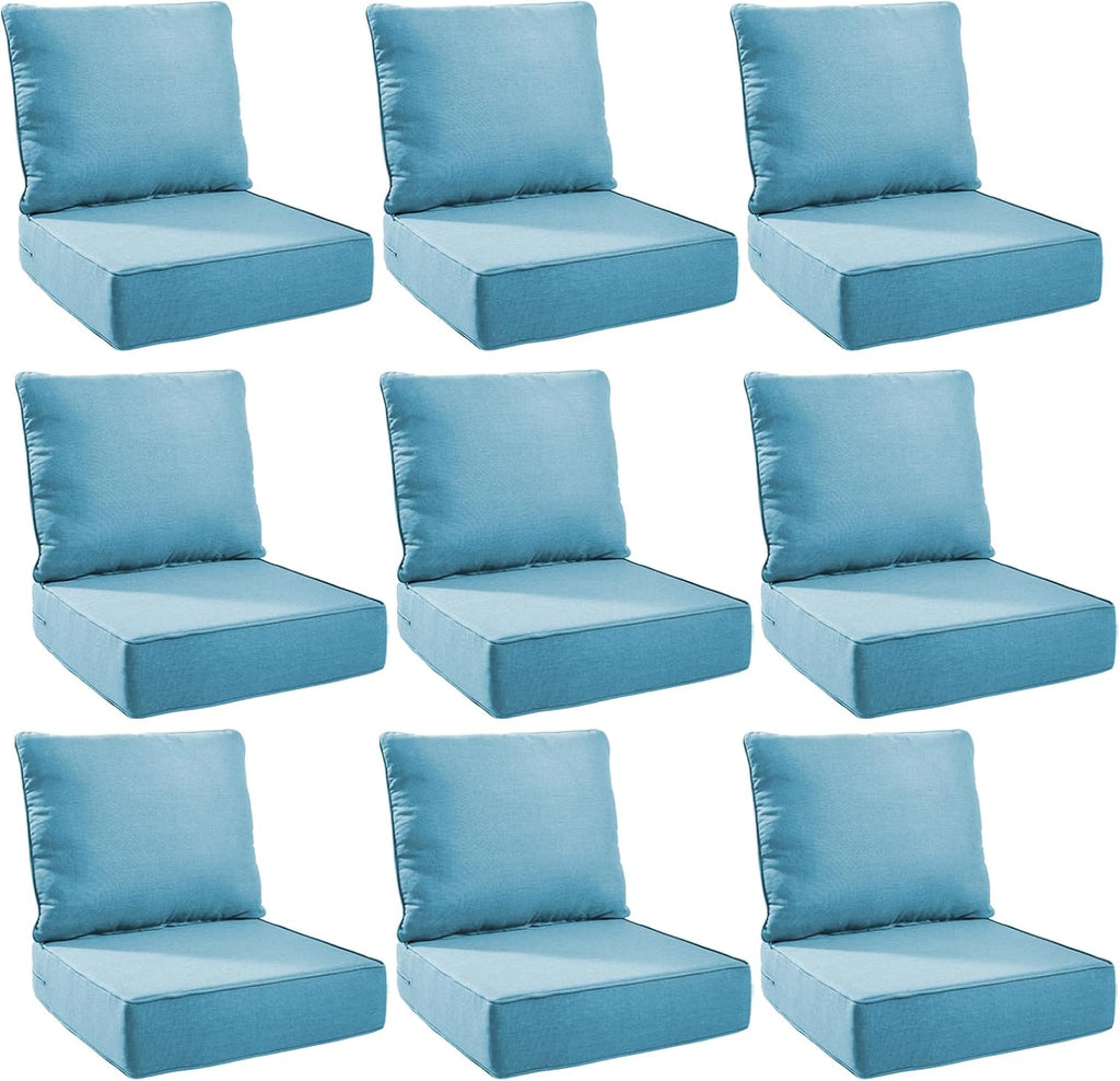 Outdoor Cushion Set for Furniture Patio Furniture, UV Resistant, Water Resistant - 6 Inch Thick Foam Garden Cushions– 24x24 Inch Patio Seat Covers for Chair/Sofa/Couch | Light Blue | 9-Pack |