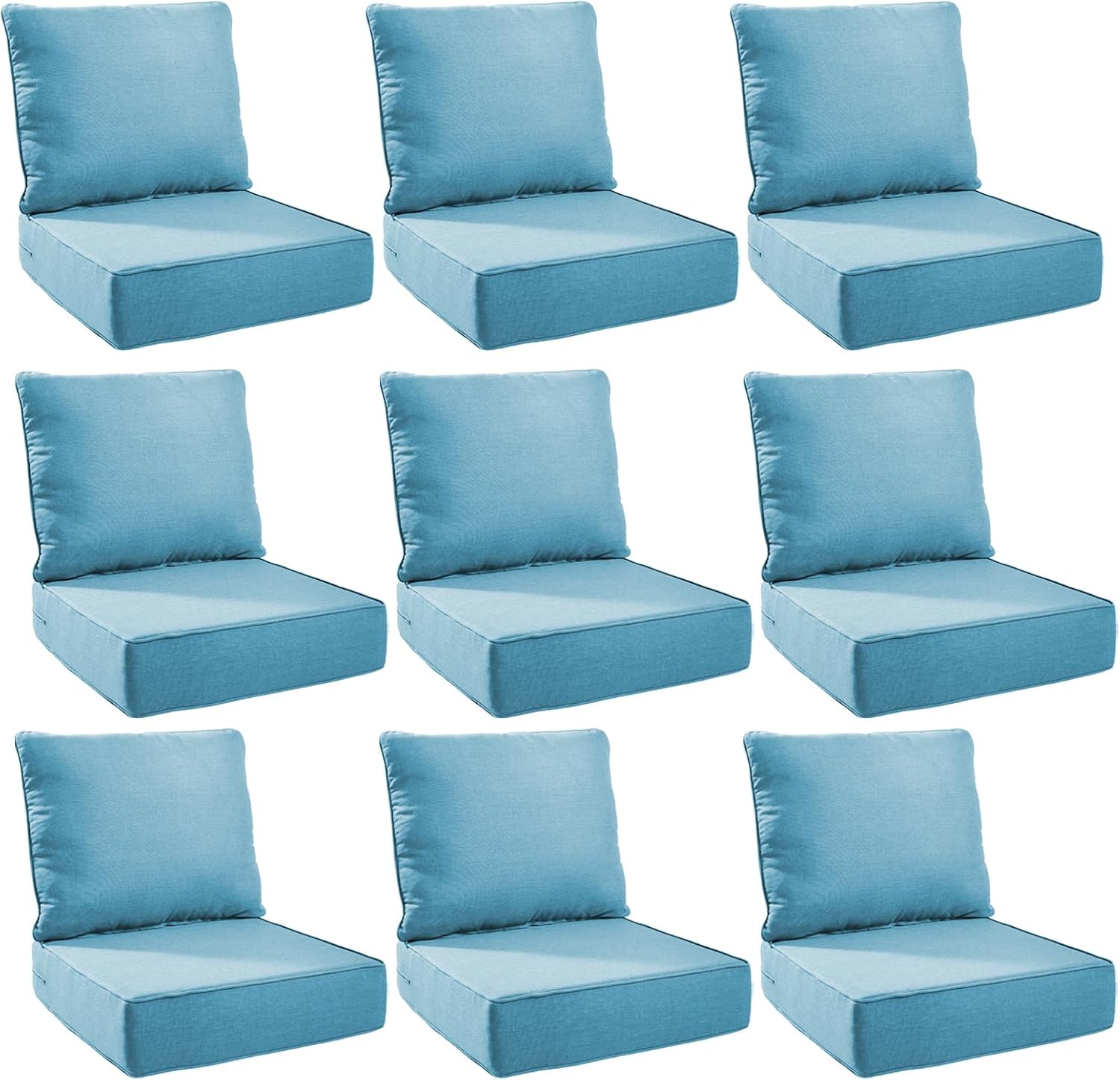 Outdoor Cushion Set for Furniture Patio Furniture, UV Resistant, Water Resistant - 6 Inch Thick Foam Garden Cushions– 24x24 Inch Patio Seat Covers for Chair/Sofa/Couch | Light Blue | 9-Pack |