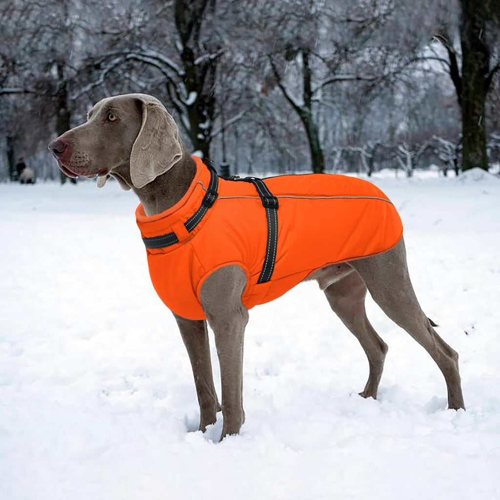 Lelepet Dog Winter Coat Waterproof Dog Jacket with Harness Built in Windproof Reflective Pet Coats for Small Medium Large Dogs, Thermal Fleece Lined Coats for Cold Weather Walking Hiking, Orange, XL