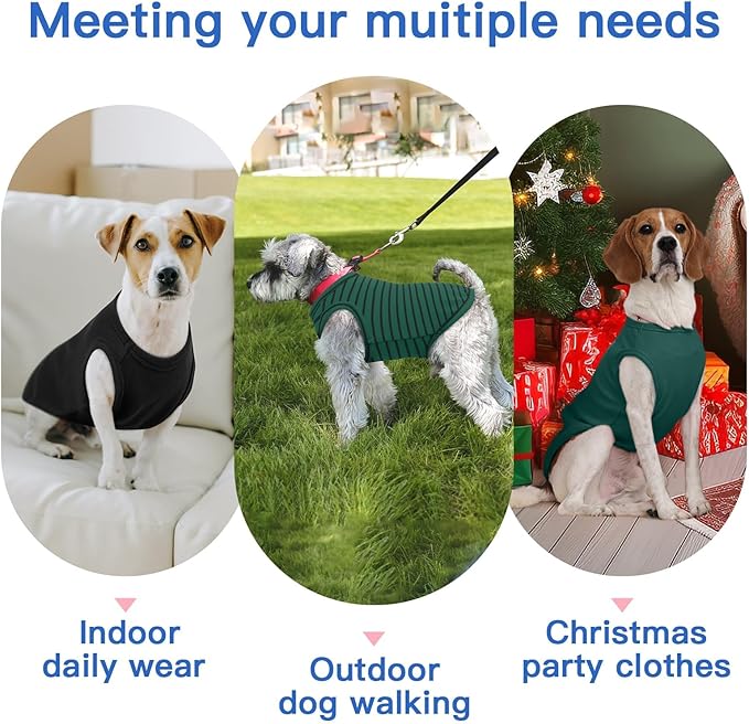 3 Pack Dog Fleece Sweaters -Green-L,Classic Striped Pullover | Soft Warm Dachshund Clothes,Stretchy Lightweight Sweatshirt for Winter Walking,Park Trips