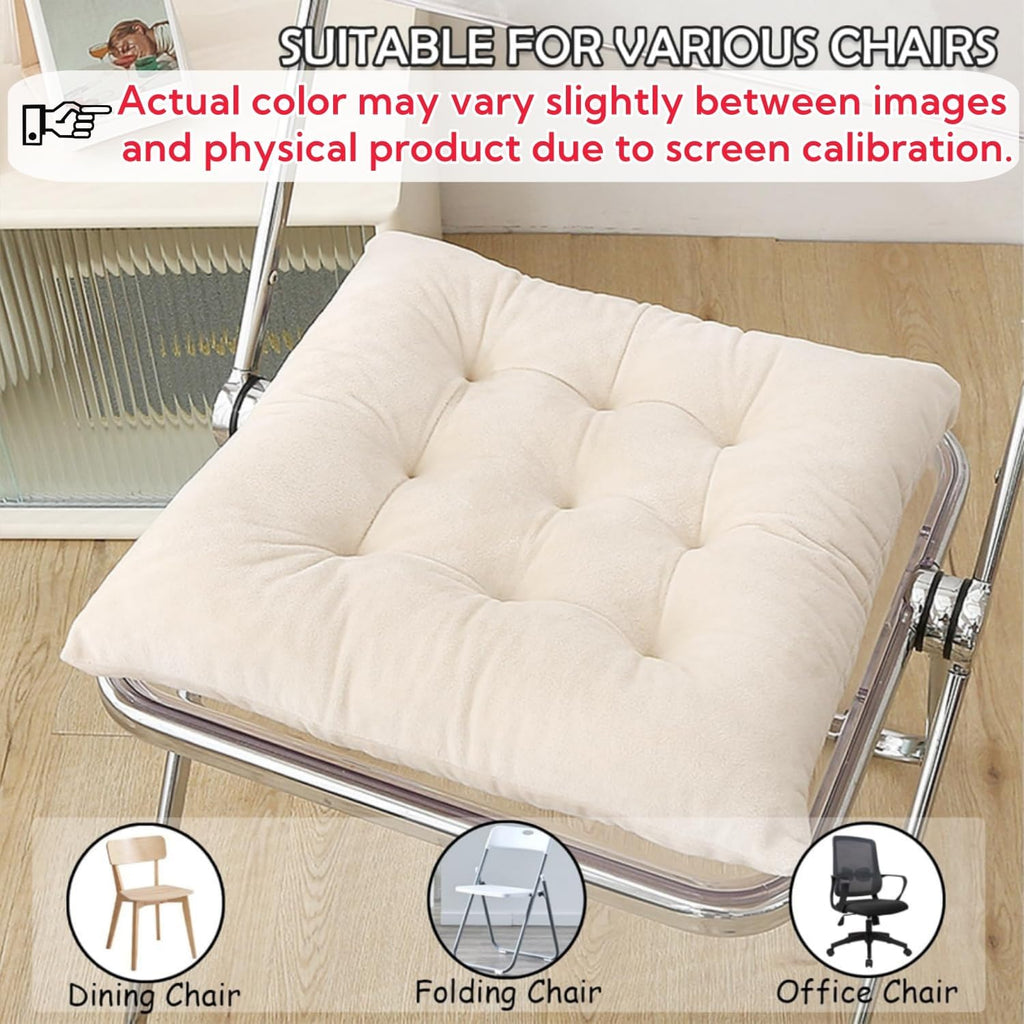 6 Pack Square Seat Cushion Chair Pads for Kitchen Dining Chairs, Soft Comfort Velvet Chair Mat Pillow Cushions with Ties for Office Desk Living Room Tatami 15.5", Ivory