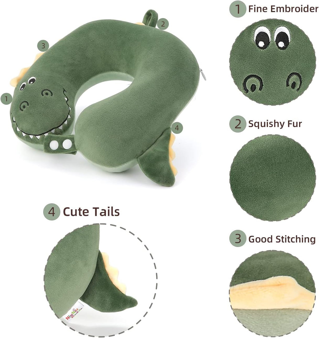 Niuniu Daddy Crocodile Kids Travel Neck Pillows for 3-8 Years Old, Soft Memory Foam Neck Support Pillows for Airplane, Car Seat, Travel Essentials for Kids Children Boys Girls Road Trip Sleeping