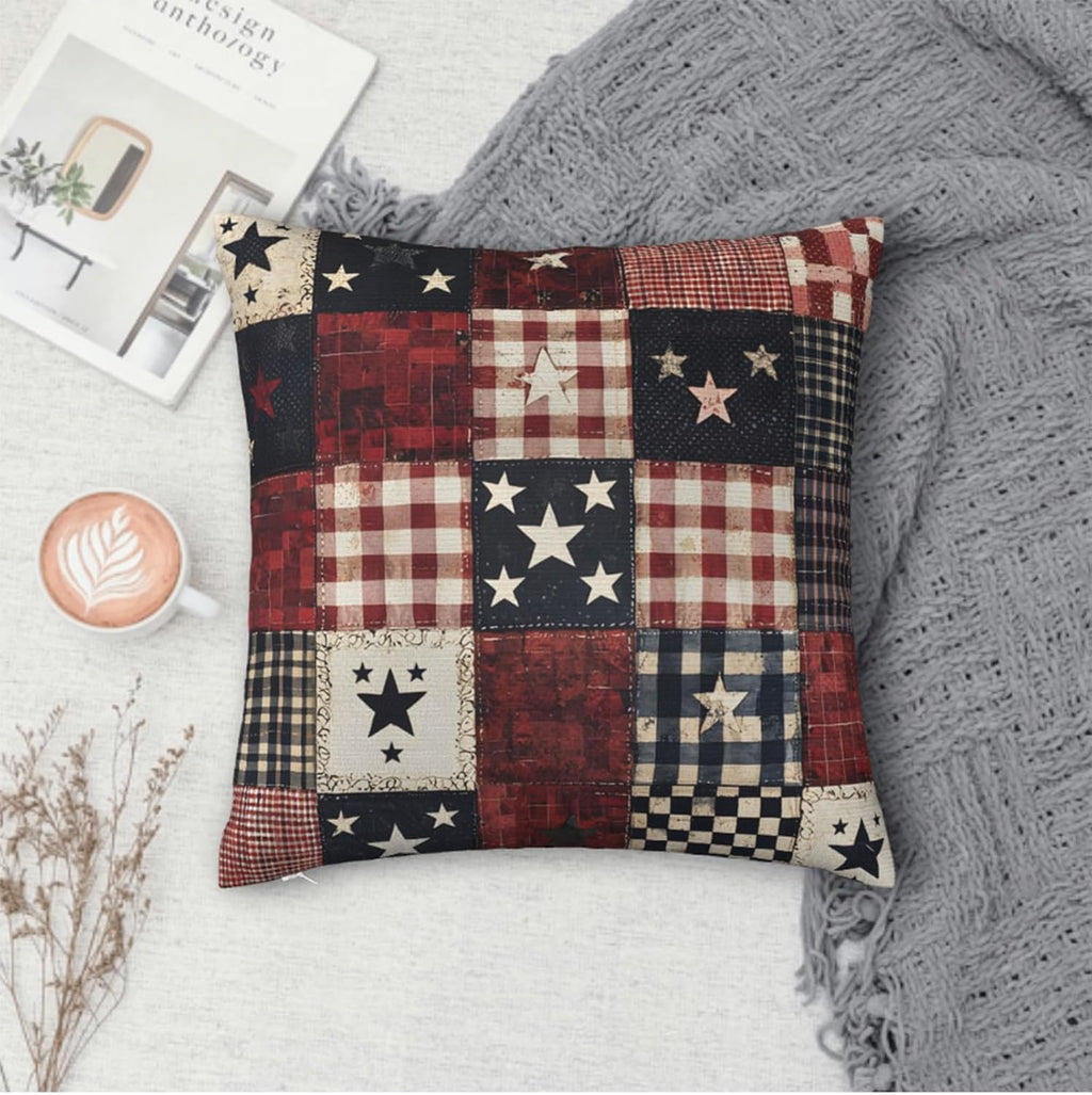 Throw Pillow Covers 18x18 Set of 2, Flag Patchwork Cushion Covers, Decorative Square Pillowcases for Couch, Bedroom, Living Room