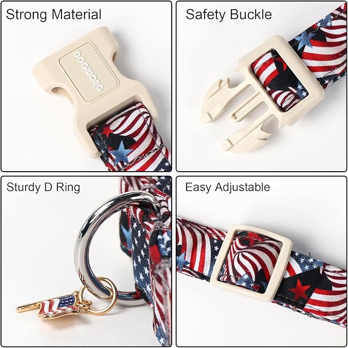 DOGWONG Patriotic Flag Dog Collar, 4th of July American Flag Dog Collars, Adjustable Cute Patriotic Pet Collars Fourth of July Design Dog Collar for Small Medium Large Dogs