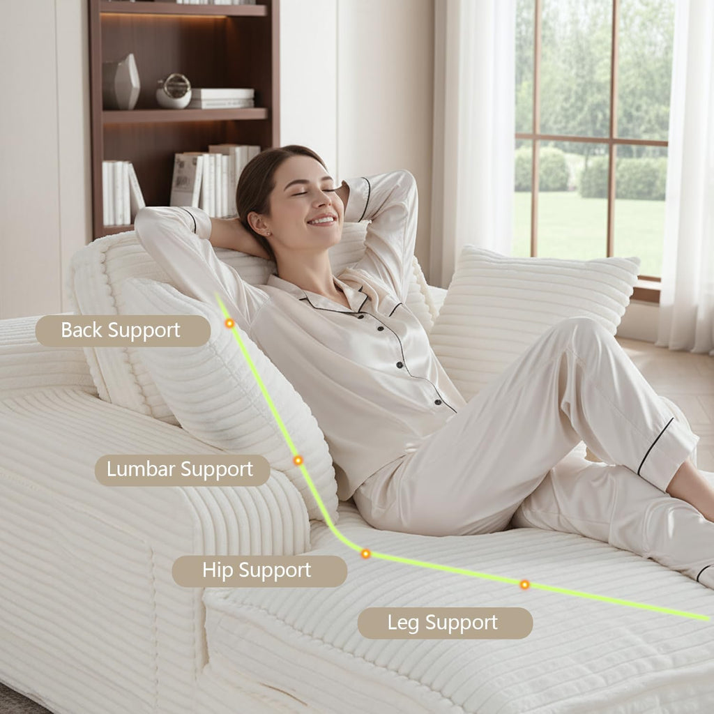 67" Oversized Fluffy Sleeper Chair Indoor, Cozy Cloud Couch with Cup Holders & Throw Pillows, Boneless Chaise Lounge Sofa for Living Room, Movie Room and Apartments, Beige