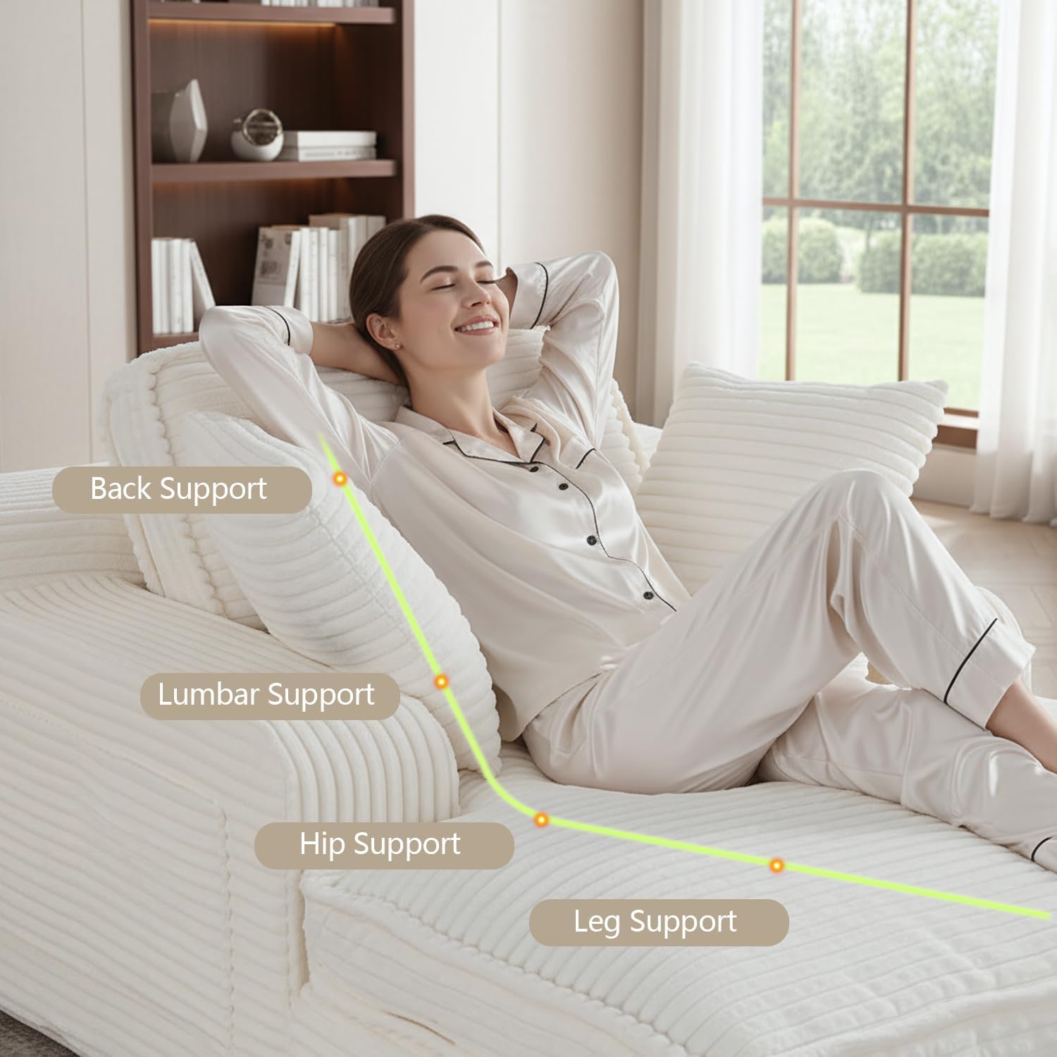 67" Oversized Fluffy Sleeper Chair Indoor, Cozy Cloud Couch with Cup Holders & Throw Pillows, Boneless Chaise Lounge Sofa for Living Room, Movie Room and Apartments, Beige