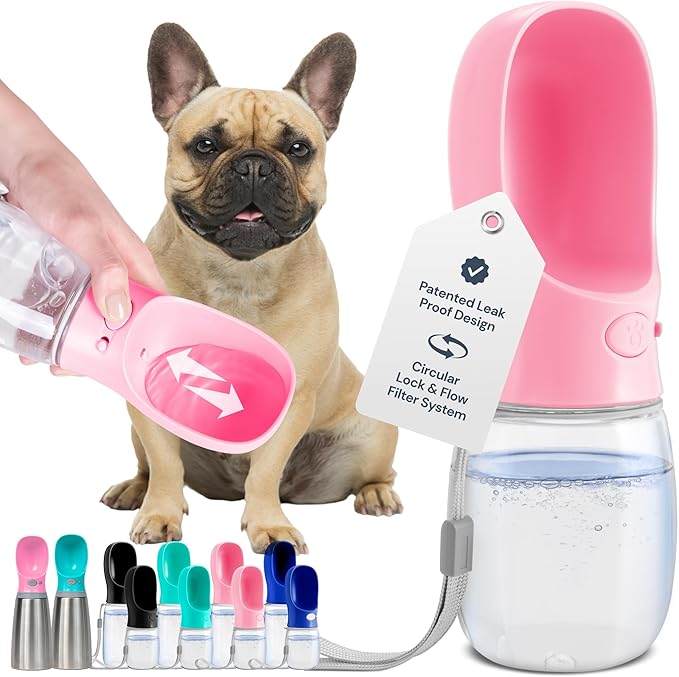 MalsiPree Dog Water Bowl Dispenser - 12 oz, Pink - One-Hand Operation & Dog Water Bottle Portable - Leak-Proof Lock & Travel Pet Bowl - BPA-Free Material & Pet Supplies