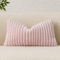 Kevin Textile Valentines Day Soft Plush 14x24 Inch Lumbar Pillow Cover 1 Pack, Luxury Fluffy Faux Fur Striped Flannel Rectangle Cushion Case for Couch Sofa Chair Bed Home Decor, Light Pink