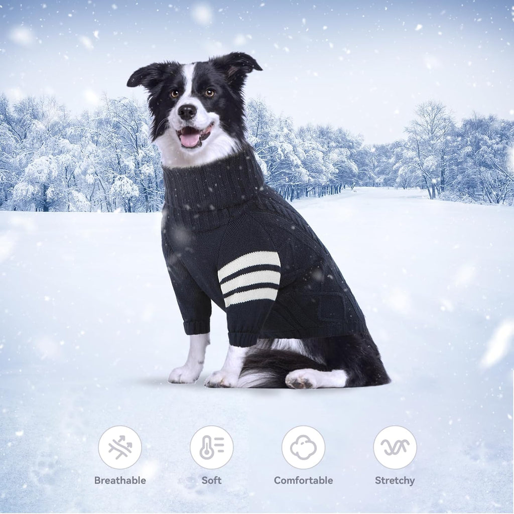 Classic Turtleneck Dog Knitwear Pullover Sweater for Small to Large Dogs - Blue X-Large