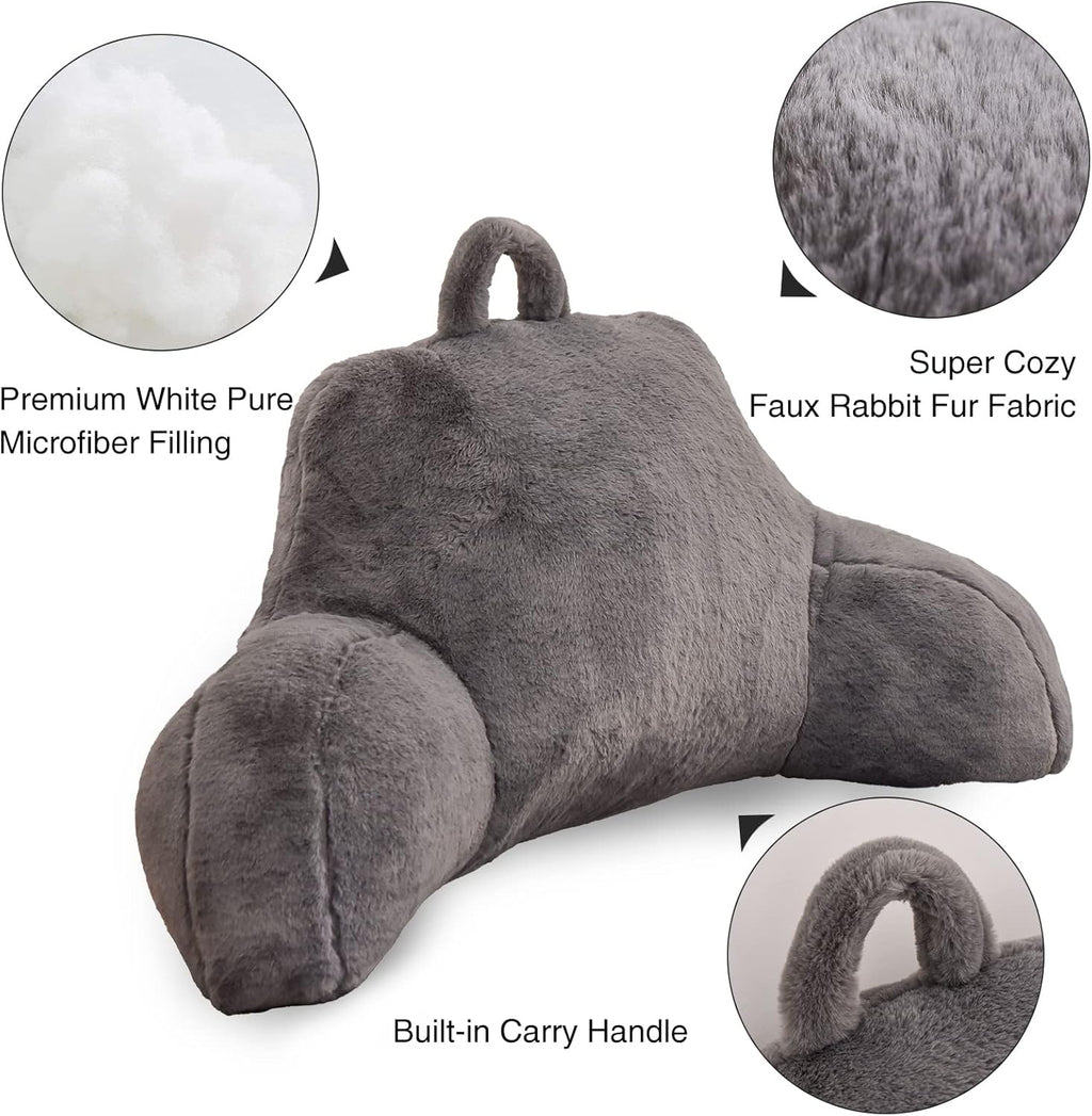 Aimuan Reading Pillow Bed Rest Wedge Large Adult Backrest Pillow with Arms Back Support for Sitting Up in Bed Cushion Incline Rest Sleeping Snoring Pillow, Grey Large