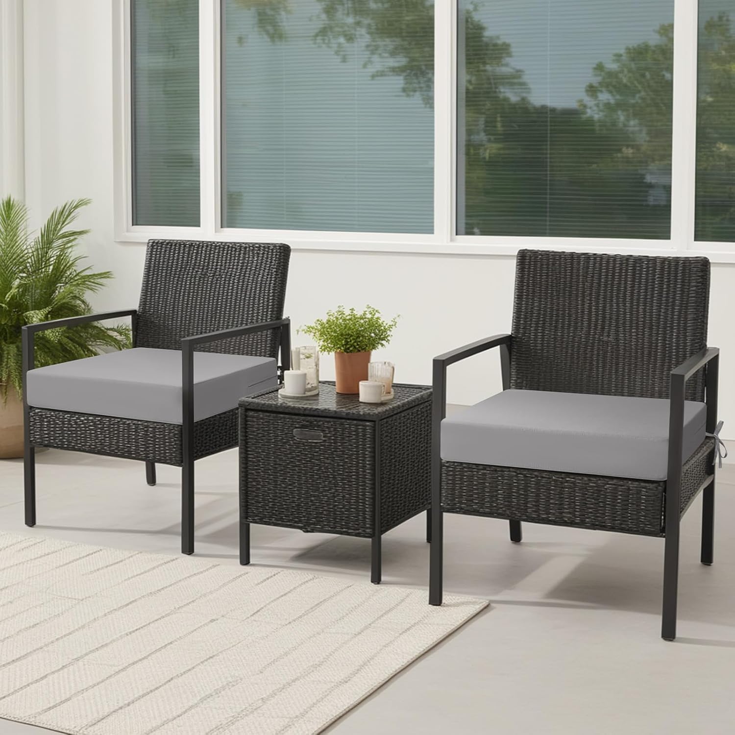 idee-home Outdoor Cushions for Patio Furniture, Outdoor Seat Cushion, Waterproof Couch Hampton Bay Deep Seat Replacement Chair Cushions for Garden Lawn Backyard Deck, 24 x 26 Grey