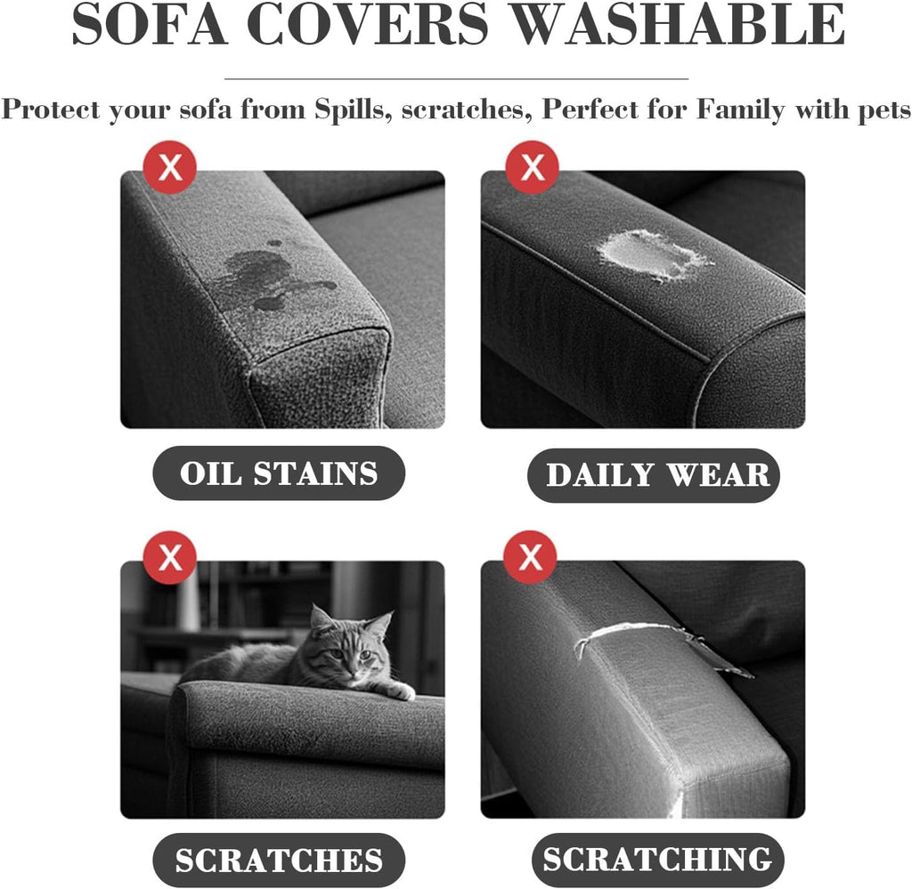 2Pcs Couch Arm Covers, Armrest Cover for Sofa, Sofa Arms Covers Washable Arms with Twist Pins Soft,Skin-Friendly for Pets (Texture Beige, Armrest Cover)