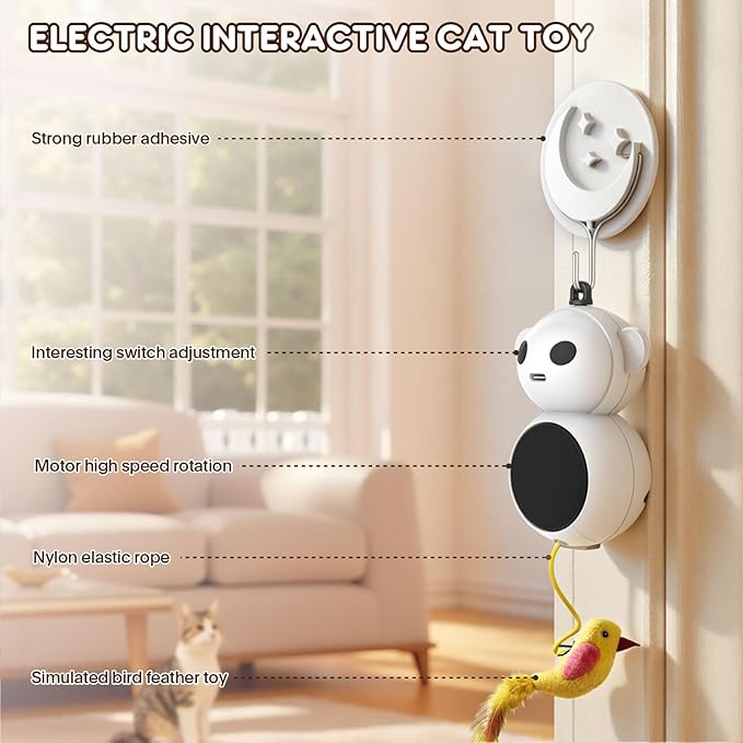 Interactive Cat Toys for Indoor Cats - 2 in 1 Automatic Laser Pointer Cat Toy with Flying Bird，Smart Moving Wand Toy with 2 Modes, Auto On/Off Hanging Safe Toys for Bored Kitten & Adult Cats