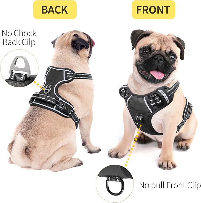 HEELE Dog Harness Dog Harness Small Dog No Pull Harness with Soft Handle Reflective Harness Adjustable, Black, S
