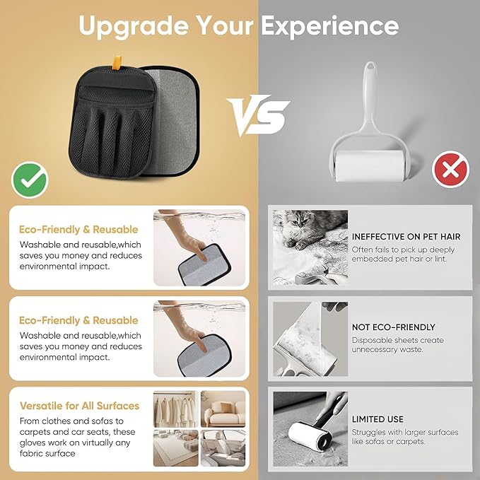 3PCS Pet Hair Removal Glove for Dogs & Cats Reusable Electrostatic Pet Hair Remover Gloves for Clothing, Couch, Carpet, Car Seat Alternative to Pet Lint Roller