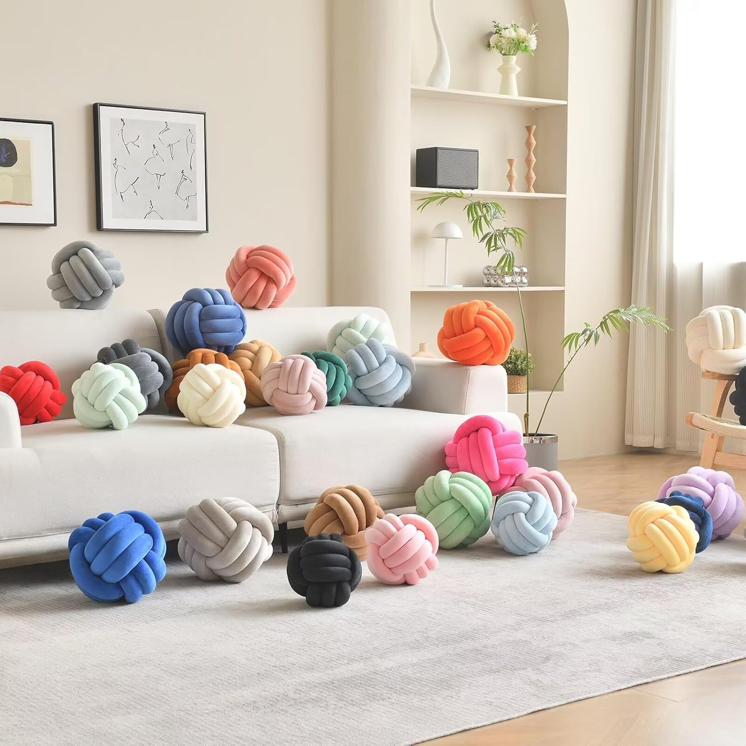 Decorative Throw Knot Pillow Ball for Home Chair Sofa Couch Bed Aesthetic Round Velvet Knotted Pillow Cushion (Orange, 8 inches)