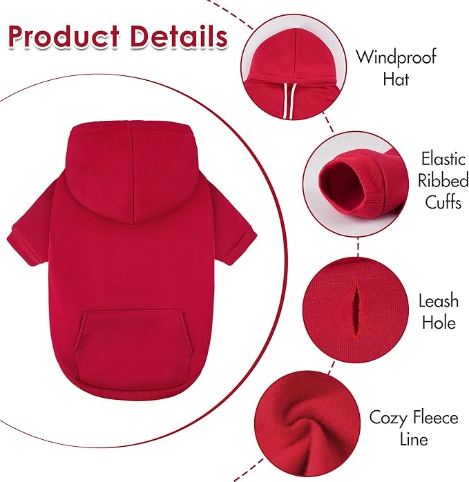 Dog Basic Hoodie Ultra-Soft Plaid Dog Clothes Cold Weather Sweaters for Medium Large Dogs Breathable Cozy Fabric Pet Coat Warm Stylish Sweatshirt with Leash Hole Pocket Dogs Jacket for Cats Boys Girls