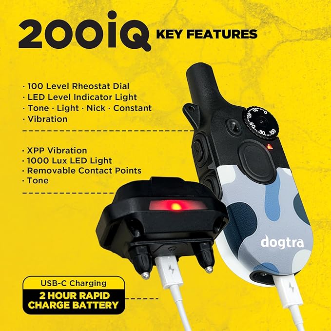 Dogtra 200iQ Remote Training E Collar – 100 Levels, Tone, Vibration, 1/2 Mile Range – Compact, Waterproof, One-Handed Control for Dogs 10 lbs+ – Lightweight Design for Daily Training – Abstract Blue