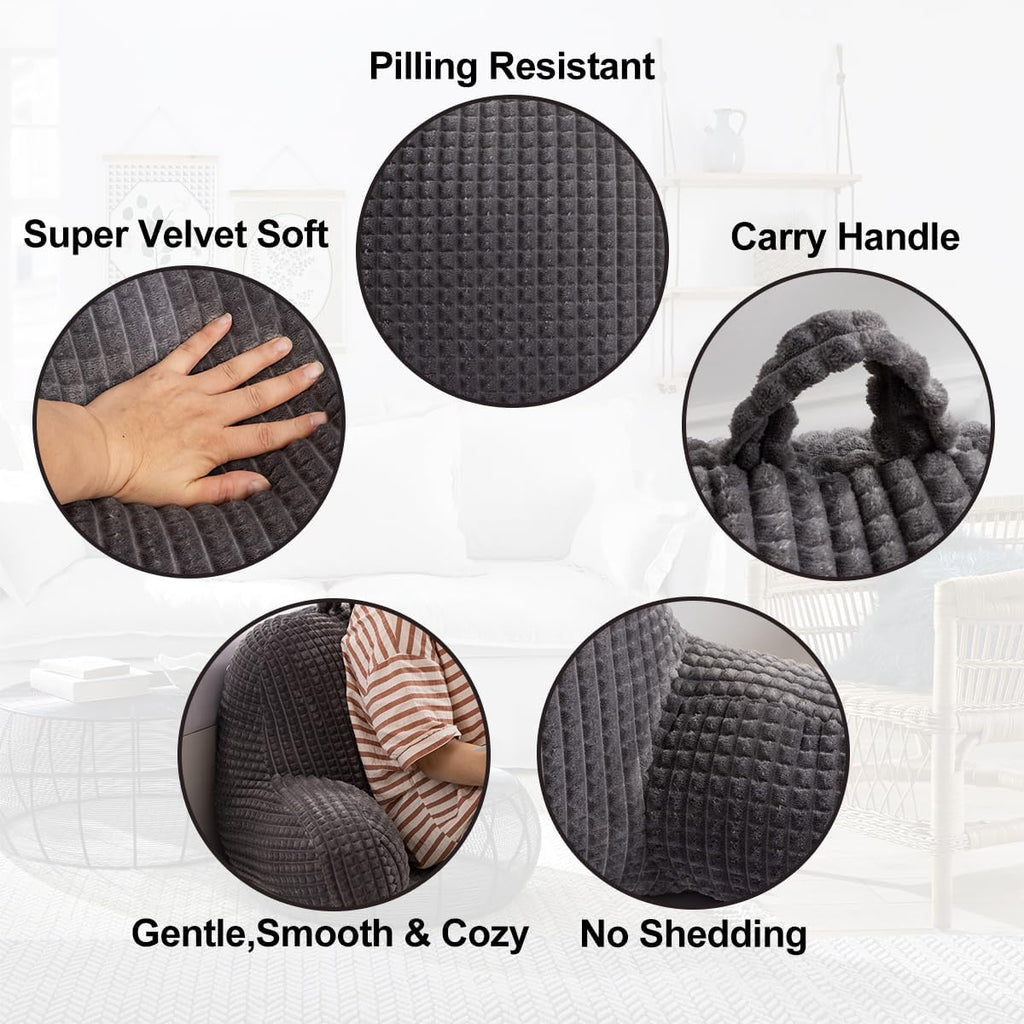 Holawakaka Reading Pillow for Bed and Sofa Couch Sitting Up, Backrest Pillows with Arms for Kids Teens Adults, Back Support Cushion for Lounging, Watching TV, Working on Laptop, Dark Grey