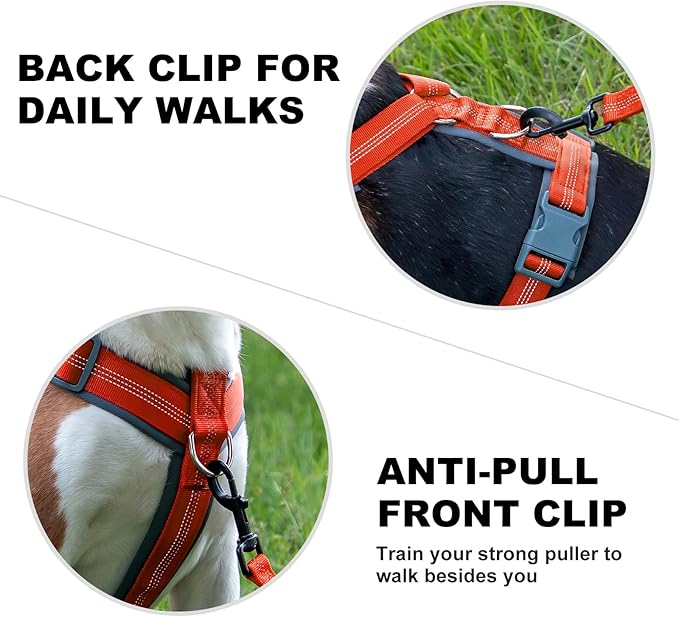 Plutus Pet No Pull Dog Harness, Adjustable Nylon Harness with Soft Padding, Reflective and Heavy Duty Dog Harness for Small, Medium, Large Dogs(Orange, XS)