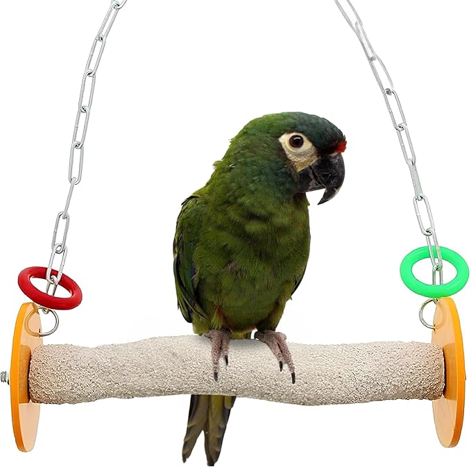 Roll Bird Swing - Pumice Perch Bird Toys Trims Nails and Beaks, Safe and Non-Toxic Bird Cage Accessories for Small and Large Birds, Swinging Toys Birds Will Love, Large 10.5 Inches