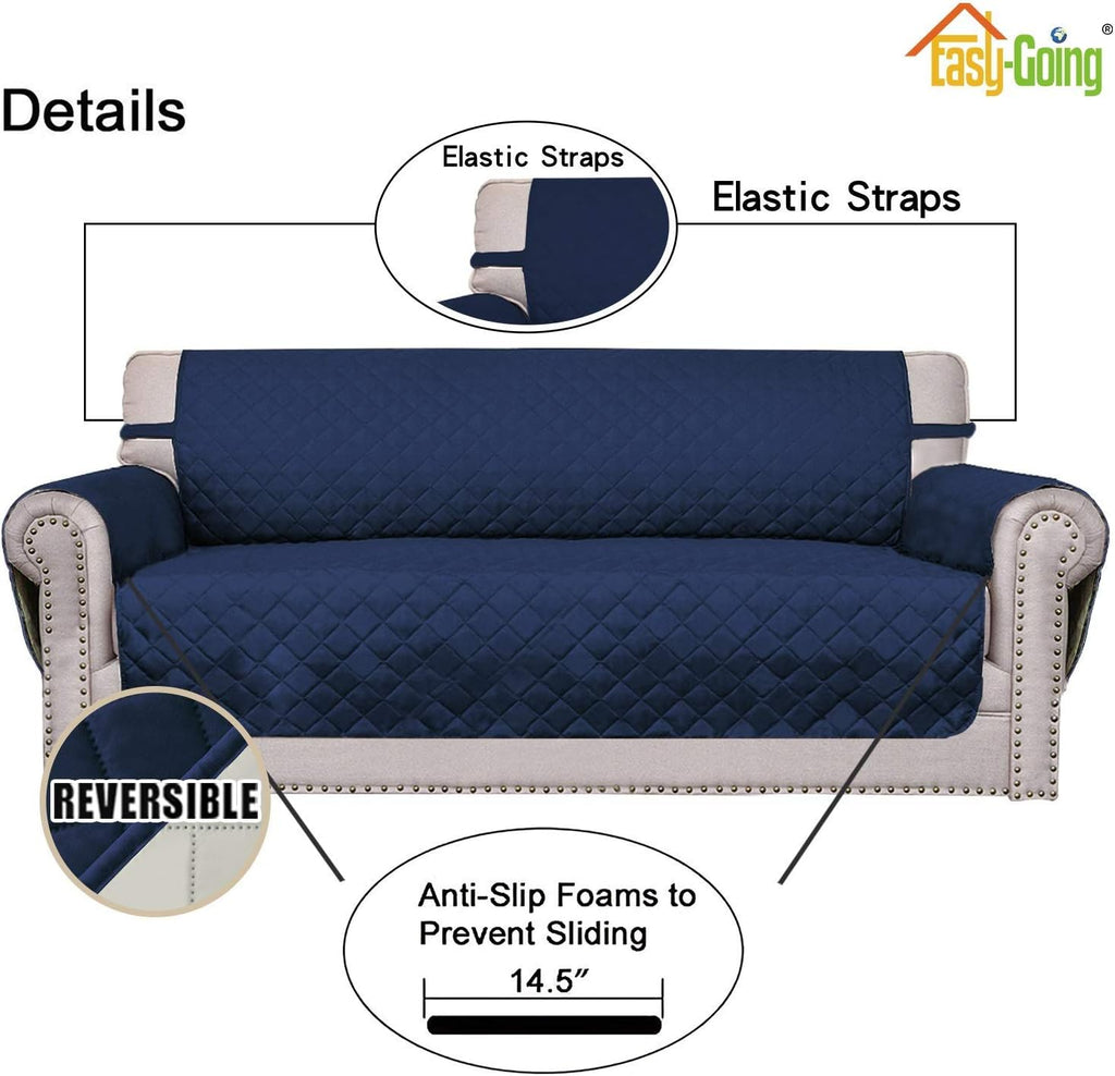 Easy-Going 4 Seater Sofa Slipcover Reversible Sofa Cover Water Resistant Couch Cover with Foam Sticks Elastic Straps Furniture Protector for Pets Children Dog Cat (XX-Large, Navy/Ivory)
