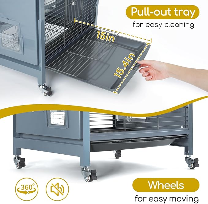 OIIBO Acrylic Bird Cage, 25 Inch Deluxe Rolling Bird Cage with Acrylic Panel Medium Bird Cage Kit with Bird Feeders, Water Bottle, Perch for Parrot Conures Lovebirds Finches Canaries Parakeets