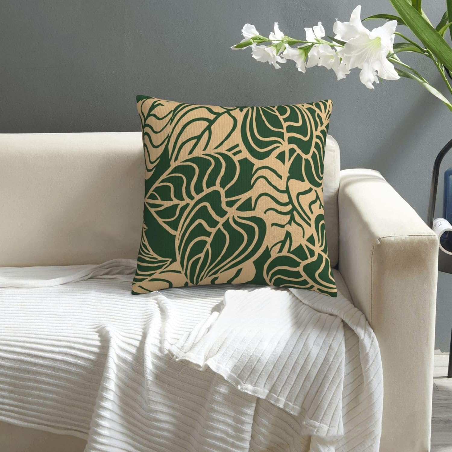 Tropical Green Plant Throw Pillow Covers 18x18 Inch Set of 2 Summer Sage Green Palm Leaves Decorative Pillow Cases Farmhouse Cushion Covers for Couch Sofa Bed Living Room Decor