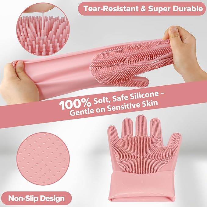 6PCS Pet Grooming Kit for Dogs,Cats and Horses | Dog Washing Gloves | Dog Bath Brush | Dog Bath Gloves | Dog Shampoo Brush | Pet Grooming Gloves | Dog Bath Supplies (Light Pink)